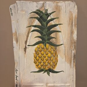 Hand-Painted Pineapple Art on Metal Sign